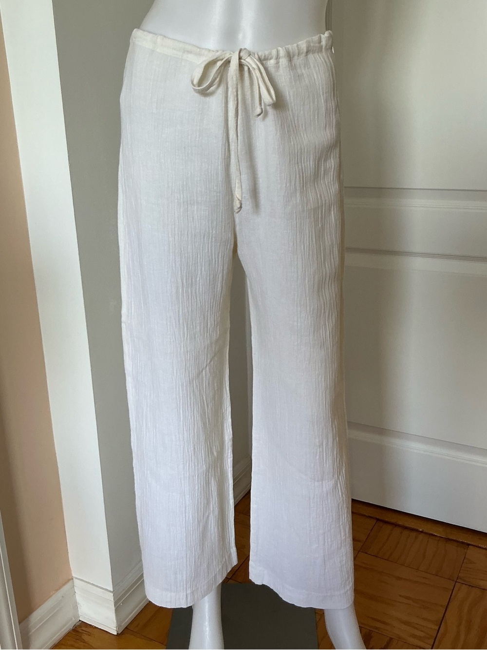 Yves Saint Laurent Cream Drawstring Wide-Leg Pants